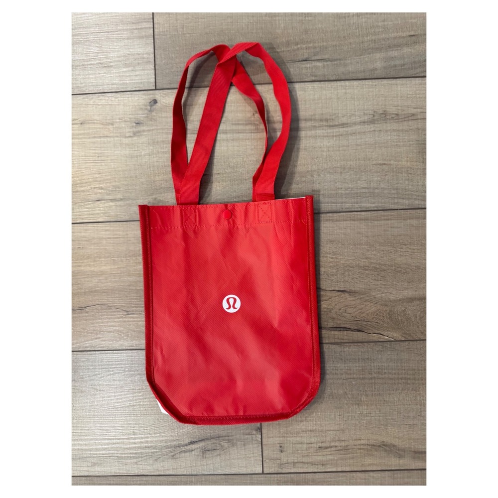 Lululemon Reusable Shopping Tote Bag Womens Small Red Snap Closure Logo